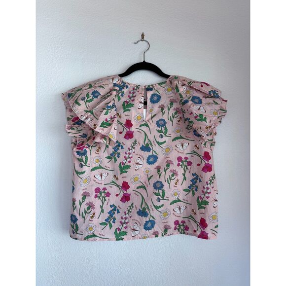 NWT Sur La Vague Women's Ruffle Sleeve Top in Pink Botanical Floral Print OS - Picture 5 of 10
